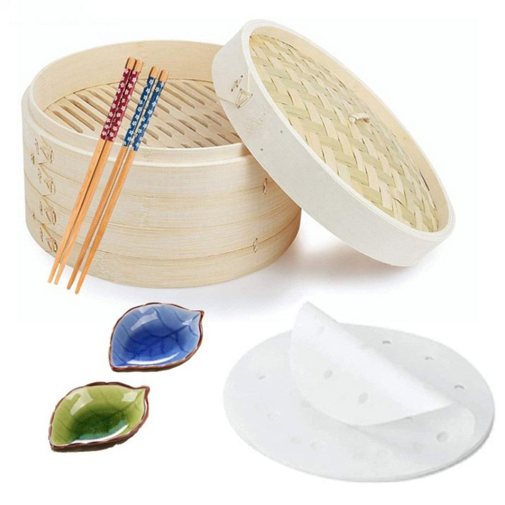 Bao Steamer Bamboo - Chinesischer Dampfgarer aus Bambus mit Deckel