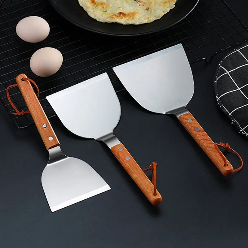 Okonomiyaki Spatula - Edelstahl Holzgriff Teppanyaki Schaufel rutsch feste