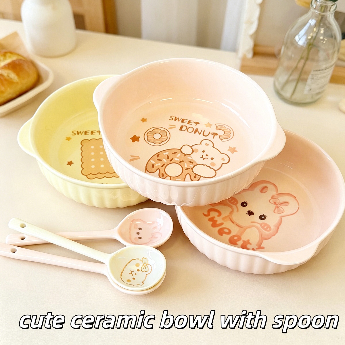 Dim Sum Basket - 7,5 Zoll Niedliche Cartoon-Bär-Kaninchen Keramikschale mit
