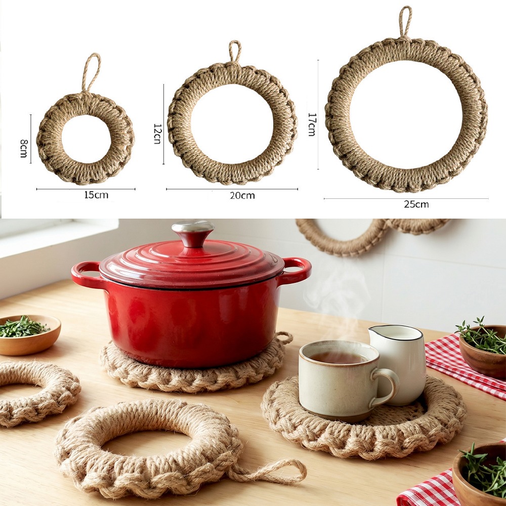 Cast Iron Corn - 2er-Set rustikale Jute-Web-Untersetzer, Boho-Topfuntersetzer, dicke, hitzebeständige