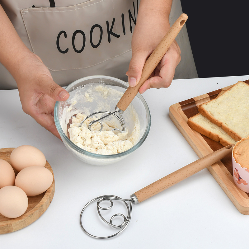Danish Pancake Pan - 10-Zoll Edelstahl-Teigbesen mit Holzgriff Küchenwerkzeug zum
