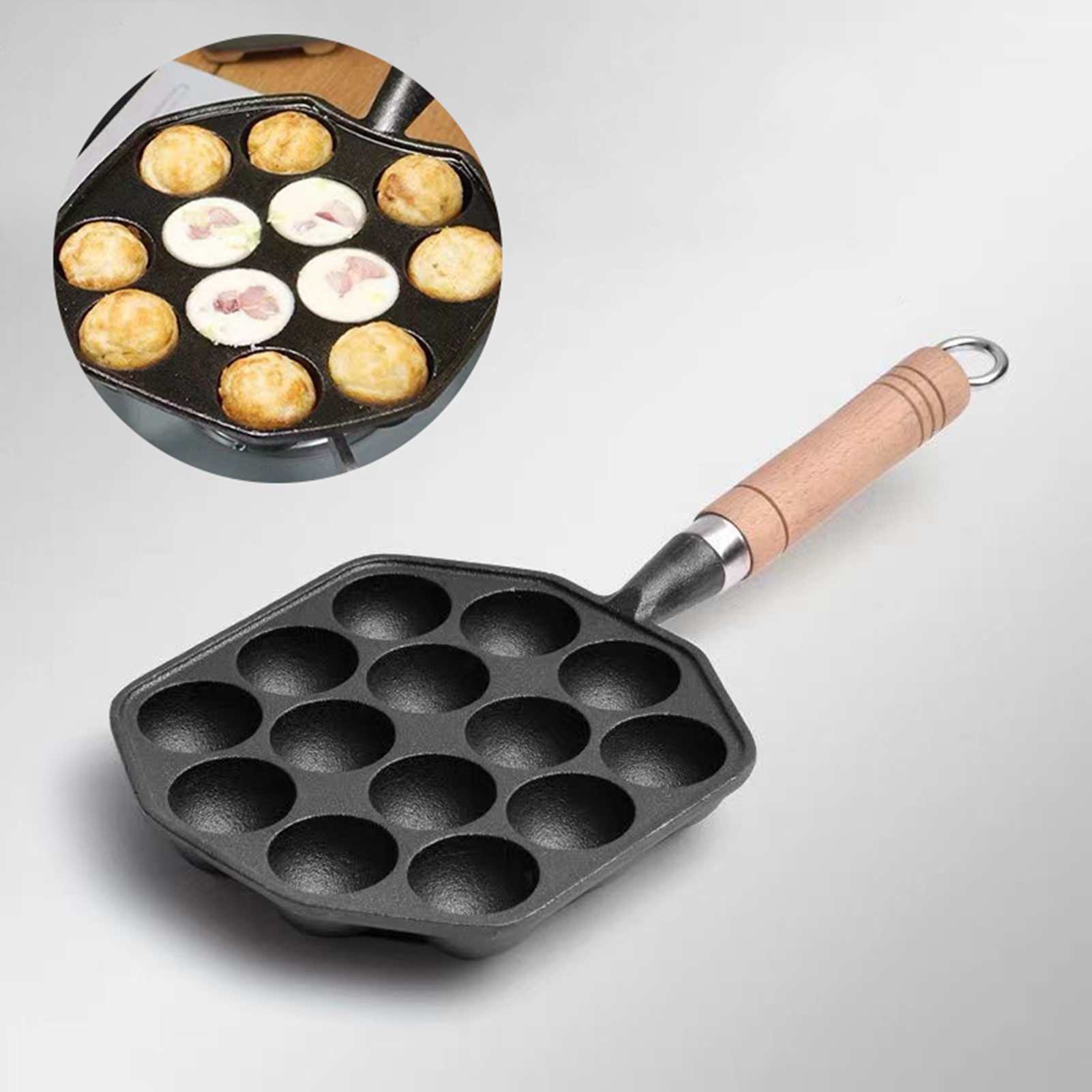 Egg Waffle Pan - 14 Löcher Takoyaki Pfanne Antihaft Gusseisen