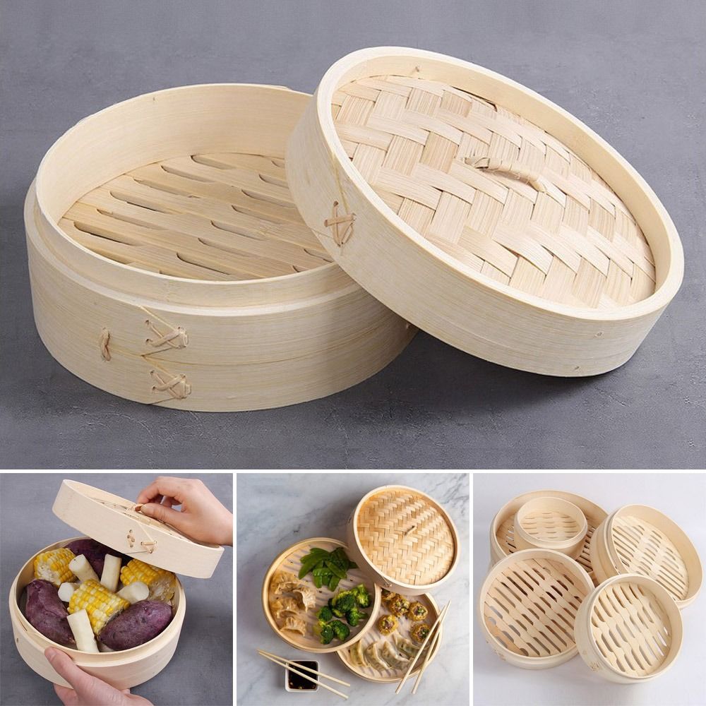 Bao Steamer Bamboo - Chinesischer Bambus-Dampfgarer mit Deckel zum Kochen