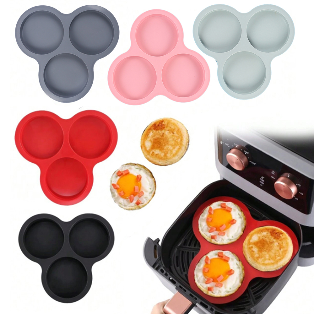 Egg Waffle Pan - Silikon-Eiform, Luftfritteuse, Eierpfanne, wiederverwendbar, 3 Mulden,