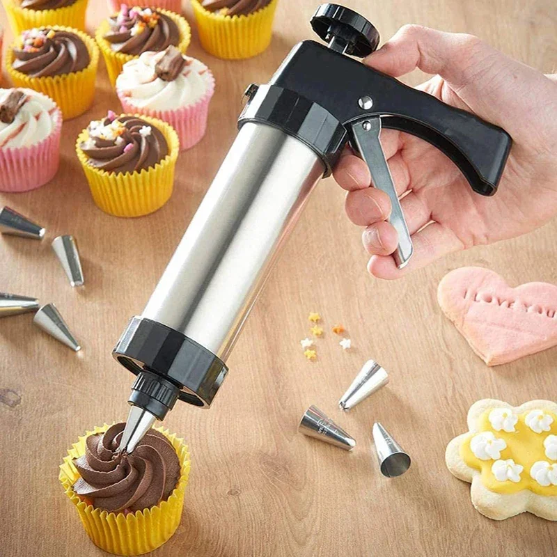 Churros Maker Gun - Kekspresse-Set aus Edelstahl, Kuchen-Creme-Dekorationspistole, DIY Manueller