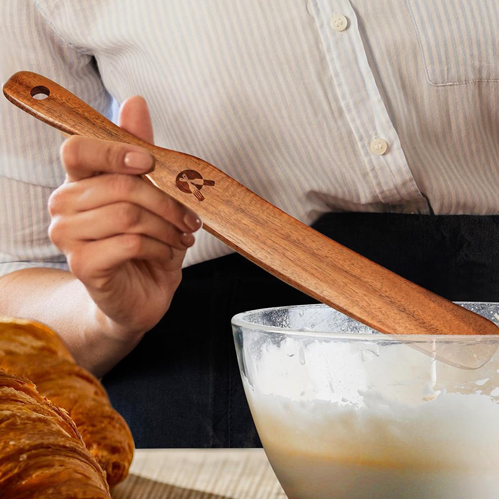 Okonomiyaki Spatula - Brot-Rührstab Umweltfreundlicher Holz-Sauerteig-Starter-Mixer Küchenglas-Schaber Teigmischstab Flacher