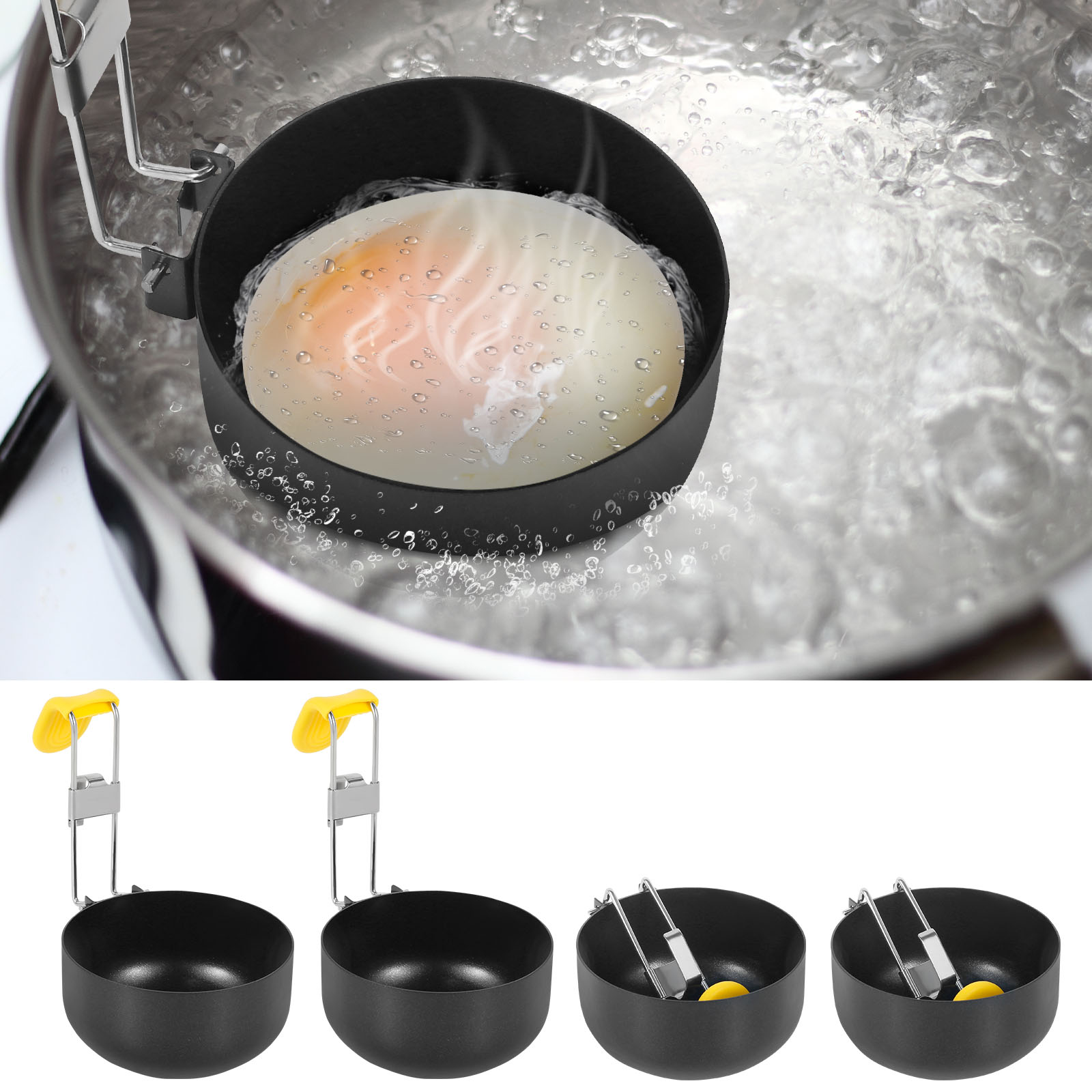 Mini Pancake Griddle - 4er-Pack Eierstroper aus Edelstahl, zusammenklappbare Eierstroperpfanne,